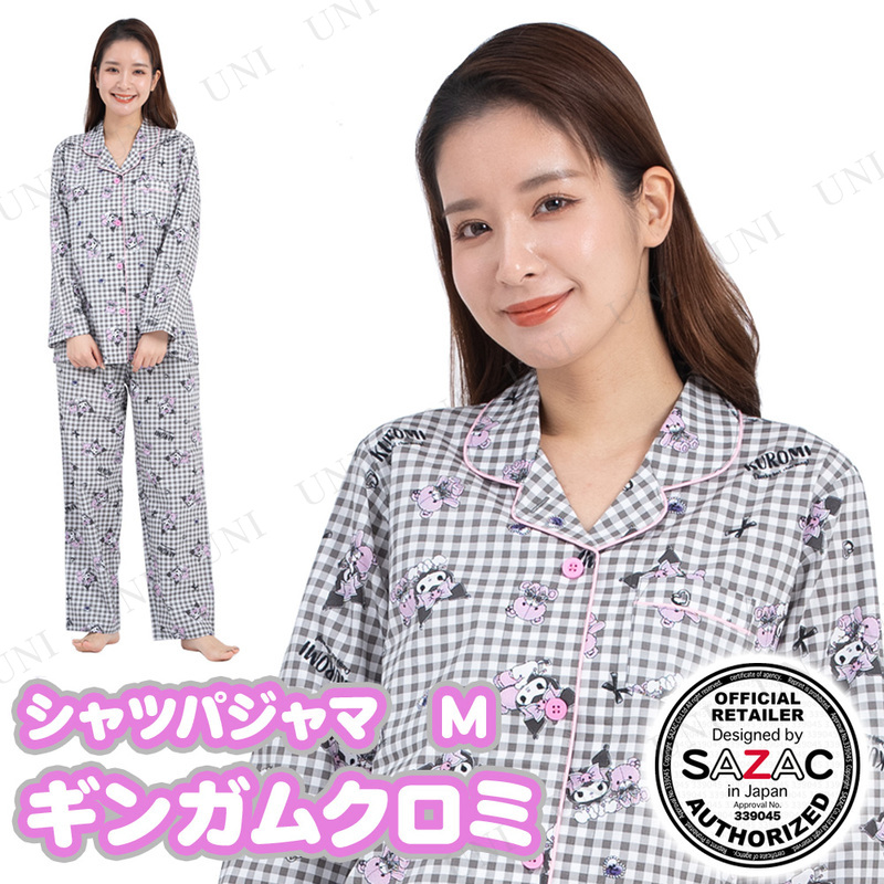 【取寄品】 SAZAC(サザック) ギンガムクロミシャツパジャマ ブラック レディスM