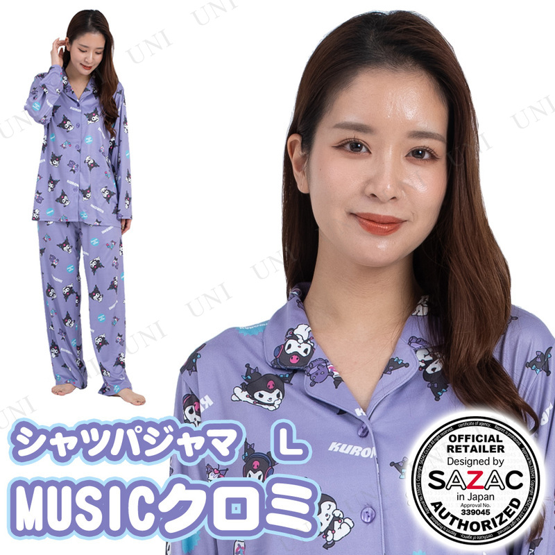 【取寄品】 SAZAC(サザック) MUSICクロミシャツパジャマパープル レディスL