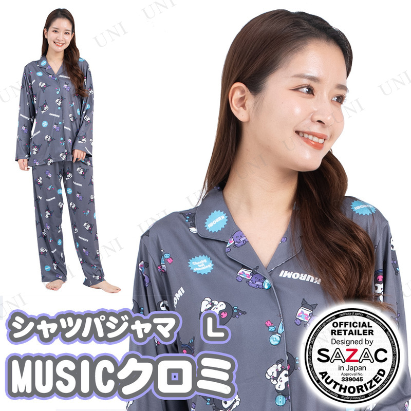 【取寄品】 SAZAC(サザック) MUSICクロミシャツパジャマ グレー レディスL