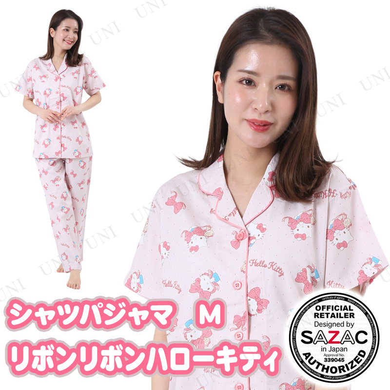 【取寄品】 SAZAC(サザック) リボンリボンハローキティシャツパジャマ アプリコット レディスM