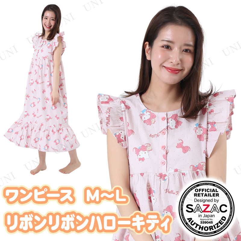【取寄品】 SAZAC(サザック) リボンリボンハローキティワンピース アプリコット レディスM～L