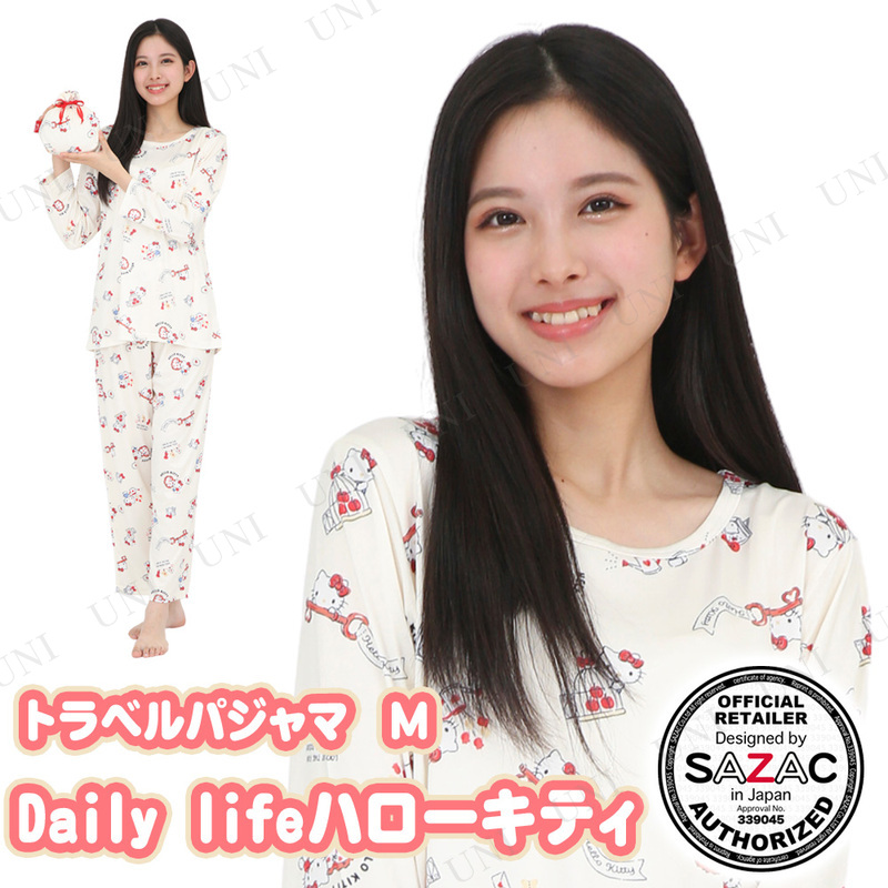 【取寄品】 SAZAC(サザック) Daily lifeハローキティトラベルパジャマ アイボリー レディスM