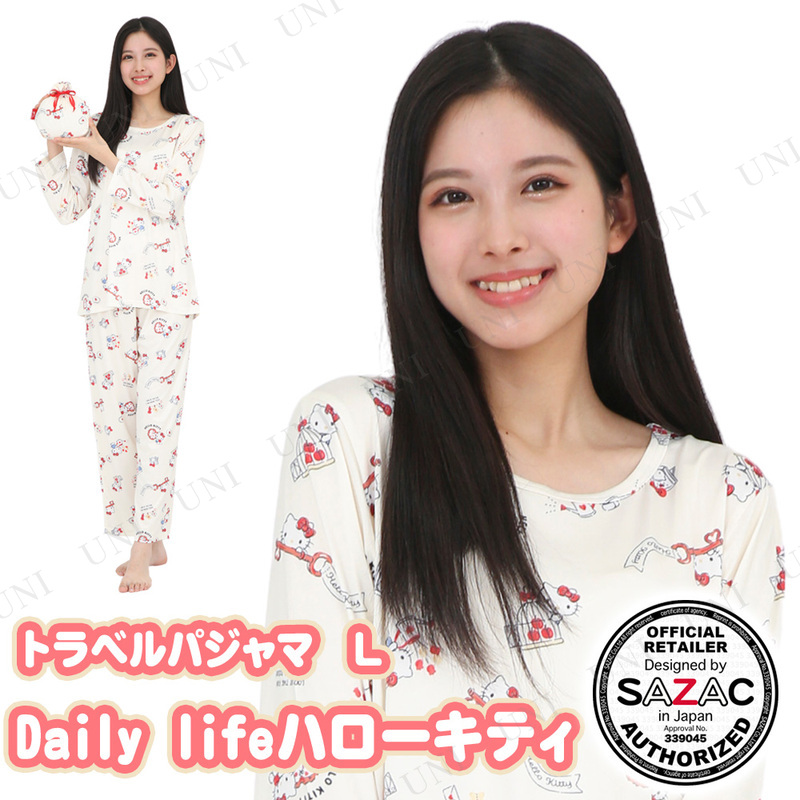 【取寄品】 SAZAC(サザック) Daily lifeハローキティトラベルパジャマ アイボリー レディスL