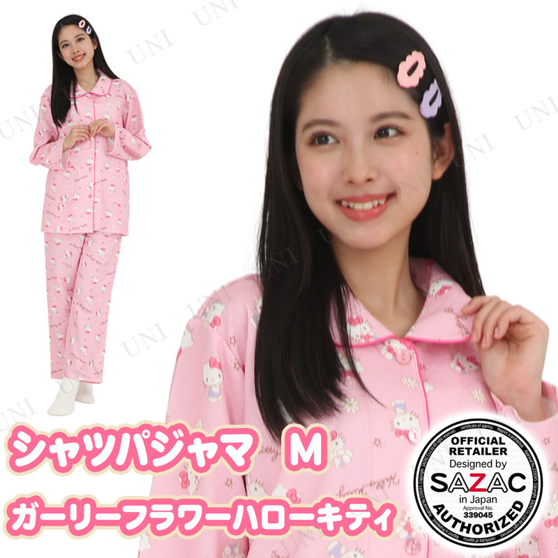 【取寄品】 SAZAC(サザック) ガーリーフラワーハローキティシャツパジャマ ピンク レディスM