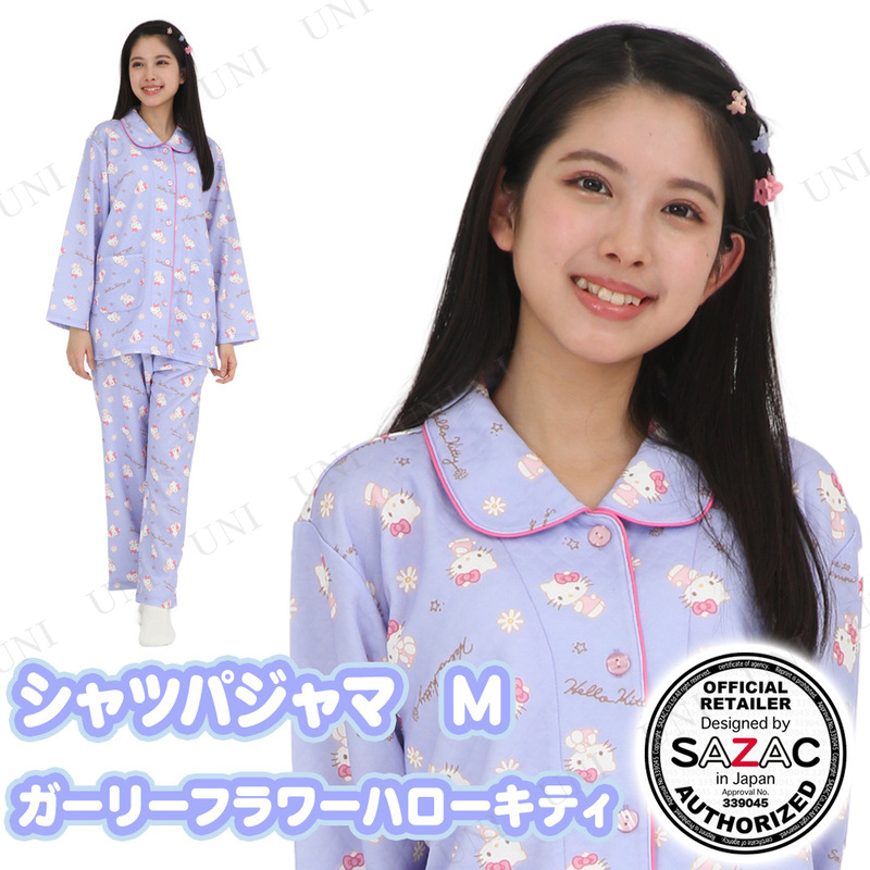 【取寄品】 SAZAC(サザック) ガーリーフラワーハローキティシャツパジャマ パープル レディスM