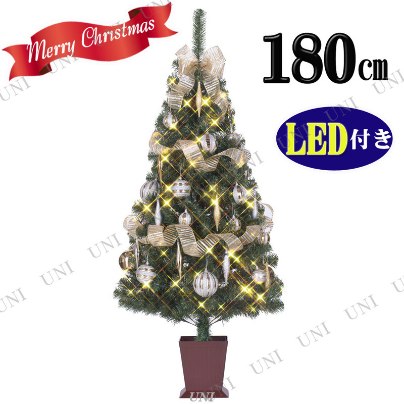 [残り1本] クリスマスツリー セットツリー ベール 四角ポット付 180cm LEDライト付き